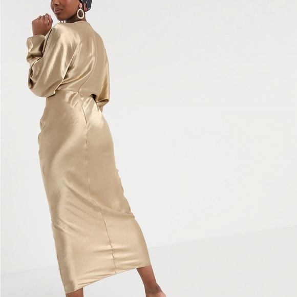 ASOS DESIGN satin batwing bias cut maxi dress in oyster. - Picture 2 of 2